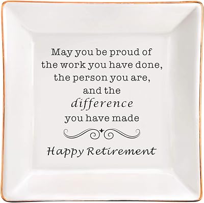 SUNBMO Retirement Gifts for Women, Retirement Appreciation Gift for Mom Boss Co-workers, Teachers, Nurse, Friends, Wife, Sister, Happy Retirement Ceramic Jewelry Trinket Dish