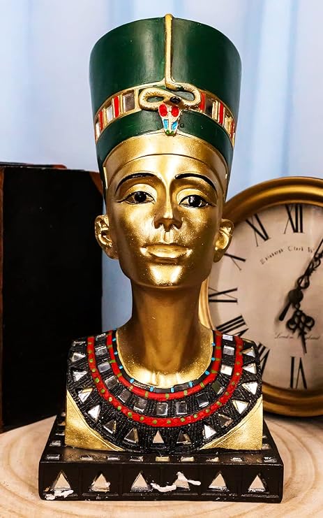 Ebros Golden Ancient Egyptian Queen Nefertiti Bust Statue 9.75" Tall Wife of Pharaoh Akhenaten Gods and Goddesses of Egypt Ancestor of Cleopatra Classical Sculpture