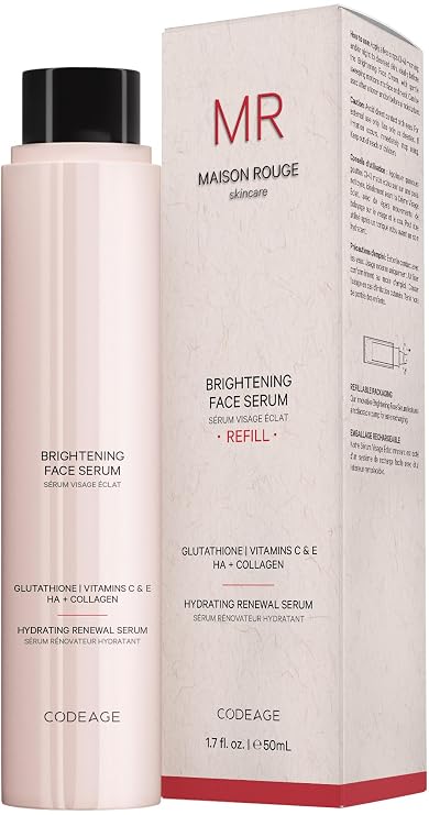 Maison Rouge Brightening Face Serum Refill by Codeage Glutathione, Vitamin C, E, Hyaluronic Acid & Collagen Radiance & Antioxidant Support Paraben-Free For All Skin Types 1.7 fl oz