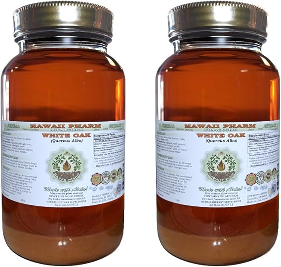 Hawaii Pharm White Oak Alcohol-Free Liquid Extract, Professional Grade, Small Batch Crafted White Oak (Quercus Alba) Dried Bark Glycerite Natural Herbal Supplement, 2x32 fl.oz