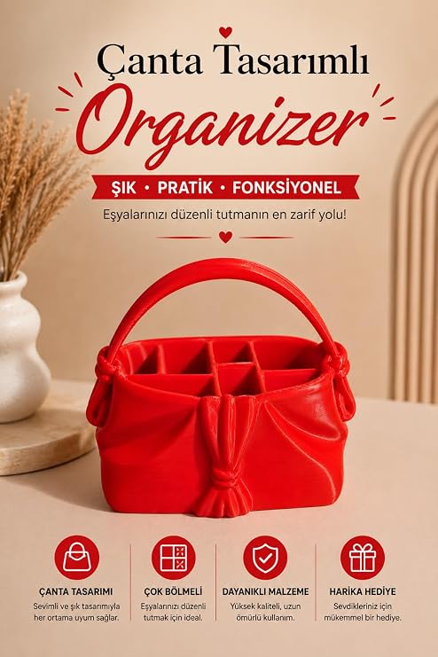 Makyaj Organizeri Çanta Tasarımlı Kozmetik Düzenleyici Takı ve Masaüstü Organizer Kahverengi