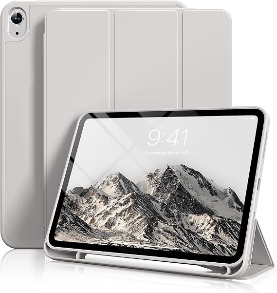 Aoub Case for iPad (A16) 11th Gen 11 Inch 2025 & 10th 2022, Gray | for iPad (A16) 11th Gen, iPad 10th Generation 10.9 inch, Pencil Holder, Slim Lightweight Trifold Stand, Soft TPU Back Cover