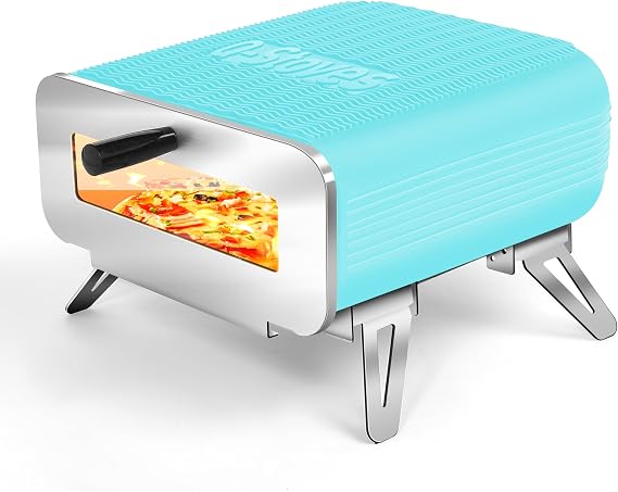 Electric Pizza Oven 12'',Full Stainless Steel Body Indoor Up to 1000F/500C, Pizza Maker With Separate External Controller Cooking for Pizza and More (Light Blue)