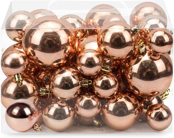 AMS 40ct Christmas Ball Plated Ornaments Tree Collection for Holiday Wedding Party Decoration(40ct Brilliance, Rose Gold)