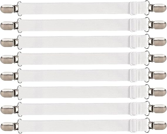8Pcs Bed Sheet Clips(30cm-130cm), Adjustable Bed Sheet Straps, Elastic Sheet Straps Suspenders Clips for Bedding, Fitted Bed Sheet Grippers to Keep Your Sheets in Place(White)