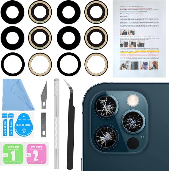 2PCS ASDAWN Back Rear Camera Lens Glass Replacement for iPhone 12 Pro 6.1 Inches with Pre-Installed Adhesive,Back Lens Glass with Installation Manual + Repair Tool Set