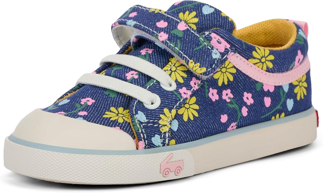 See Kai Run Kristin - Durable Sneaker for Kids - Blue Denim/Floral, 7 Toddler