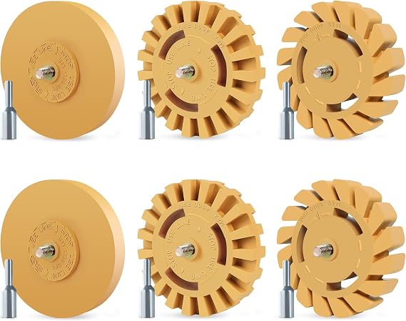 6 Pack Eraser Wheel 4 Inch Paint Safe Decal Remover No-Scratch Powerful Rubber Wheel Decal Remover With Drill Adapter Car Adhesive Remover for Vinyl Decals, Labels, Stickers, Graphics, Tap, Tar