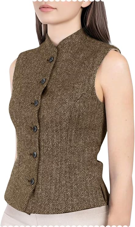 Women's Herringbone Tweed Vest Button Up Waistcoat