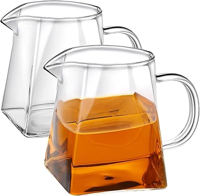 Leinuosen 2 Pcs Glass Pitcher Elegant Shaped Glass Tea Pitcher Coffee Milk Creamer Pitchers Creative Milk Frothing Pitchers Frother Cup Creamer Jug350 ml,Square Style