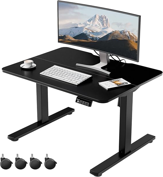 ERGOMAKER Low Height Electric Standing Desk, Lifts 48-75cm, 80x60cm, Black | Height Adjustable Desk, Lockable Wheels, 2 Memory Heights, 2 Hooks, Low Desk with Smart Panel, Splice Board, for Home Office