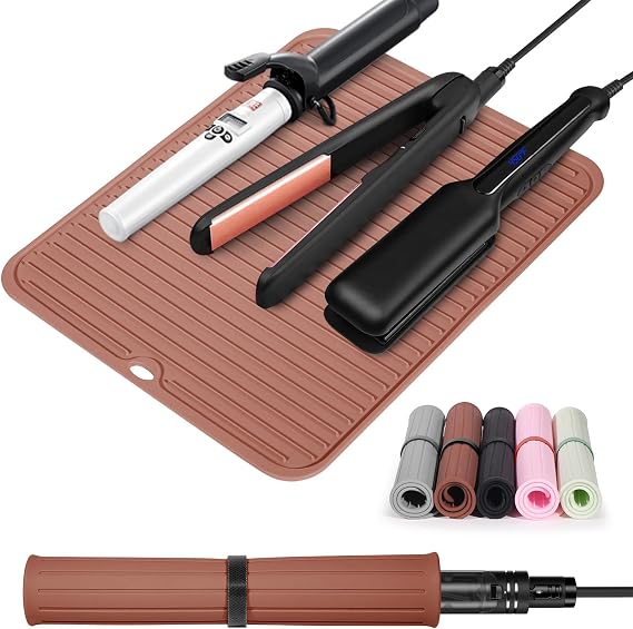 Heat Resistant Mat Large Silicone Hot Hair Tools Mat for Curling Irons Flat Iron Hair Straightener Vanity Mat Portable Hair Styling Tools Hot Pad Vanity Organizers