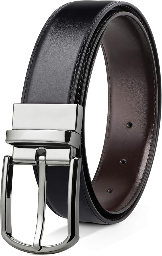 Reversible Leather Belts For Men Big and Tall 32"-62" Trim To Fit With Gift-Box