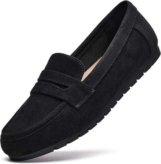 Loafers for Women Comfortable Business Casual Shoes Womens Dressy Slip On Office Work Flats Shoes Suede Black Size 10 Wide Width
