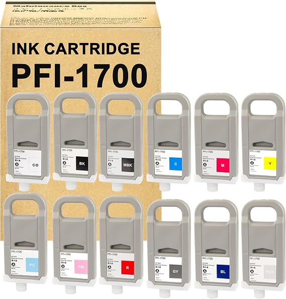 PFI-1700 12Pcs Compatible with Canon PFI-1700 Ink Cartridge Set for Canon imagePROGRAF Pro 2000,2100, 4000, 4000s, 4100, 4100s, 6000, 6000s, 6100, 6100s Printers (MBK PBK C M Y R GY B PGY PC PM CO)
