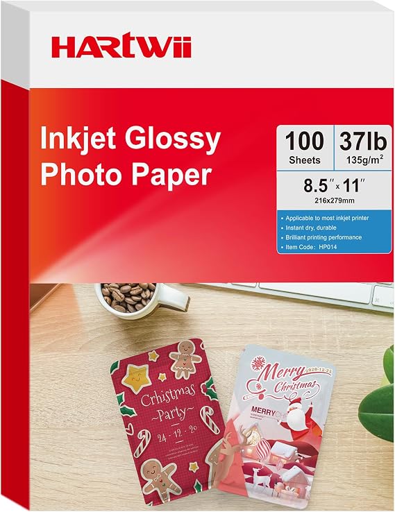 135gsm High Glossy Photo Paper 100 Sheets 8.5x11 Inches Thin Printing Paper for Inkjet Printer with Dye Ink, for Brochure Printing, Custom Chip Bag Party Favors, Letter Size