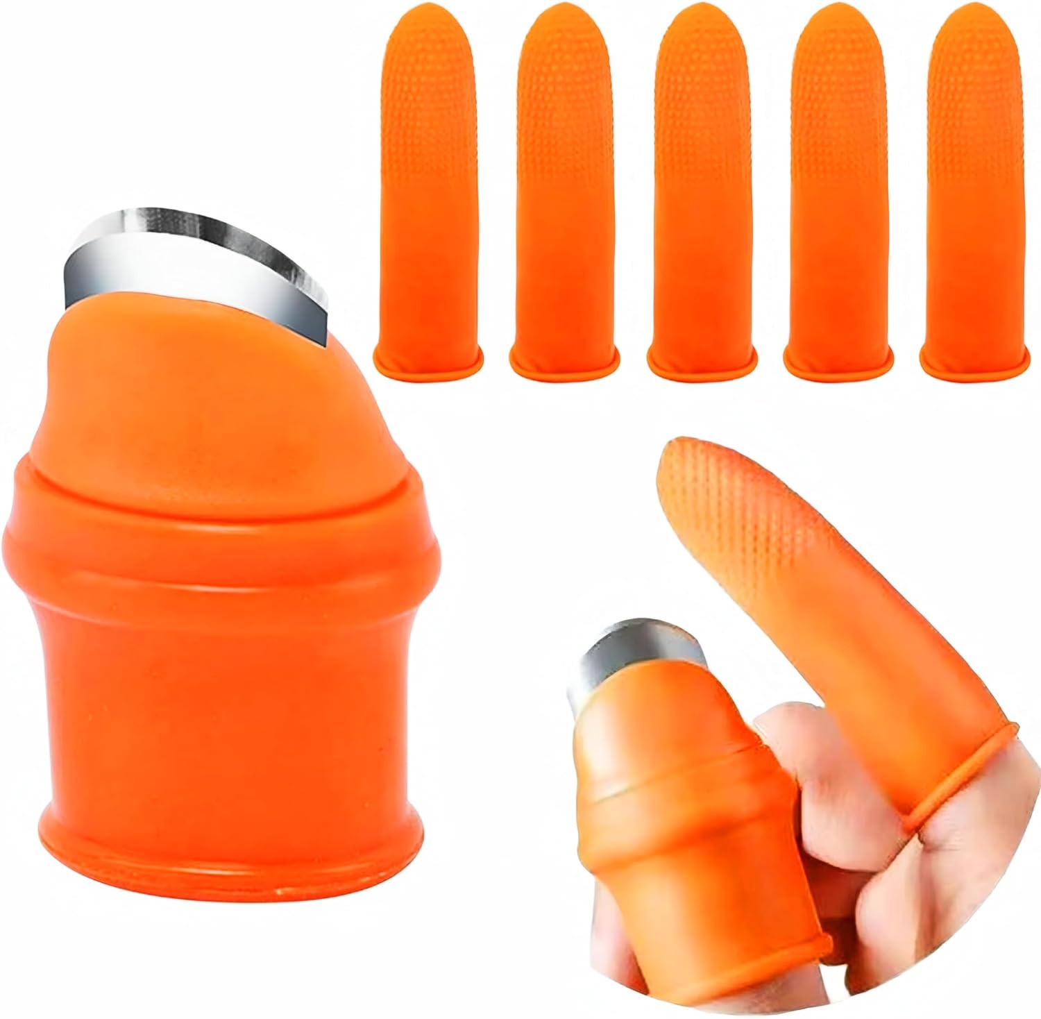 Kyrotech 6lı Silikon Başparmak Bıçağı ve Kesilmeye Dayanıklı Parmak Kılıfı Seti, Meyve ve Sebze Toplama için Paslanmaz Çelik Kesici, Bahçe Budama Eldiveni Kiti