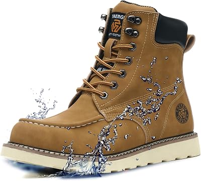 Steel Toe Boots for Men-6 Inch Moc Toe Safety Work Boots Non-Slip Resistant Indestructible Construction Western Boot Mens Steel Toes Shoes