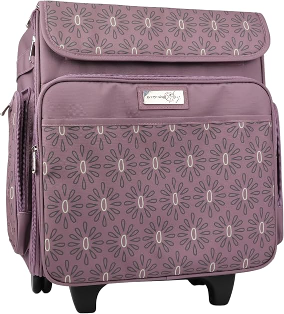 Everything Mary Rolling Scrapbook Tote Purple Pattern Spacious Craft Storage with Multiple Pockets for Art Supplies, Tools & Essentials Portable, Durable & Foldable