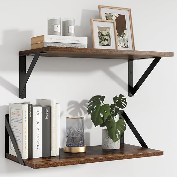 Feihorrm Shelves for Wall Set of 2, Rustic Brown Shelves, 40 x 20 cm