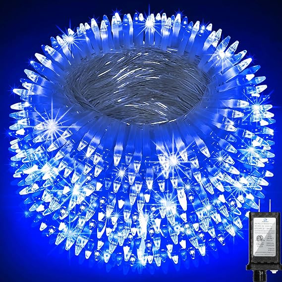 QUHUATU 300 LED 75FT Christmas String Lights Outdoor, 12 Modes, Blue