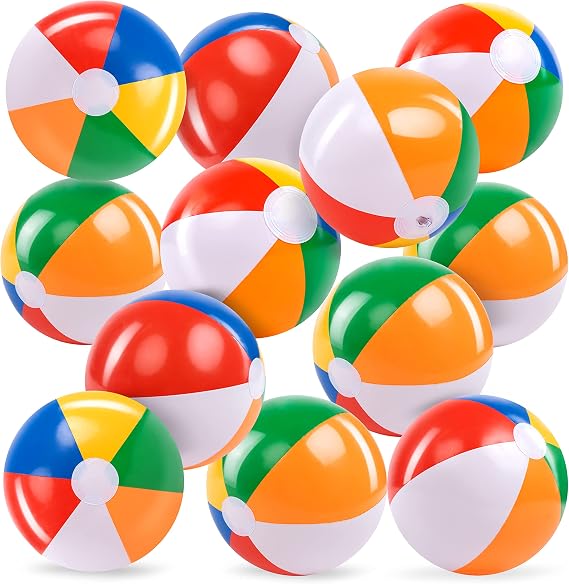 JOYIN Rainbow Beach Balls(12 Pack), 12''/30 cm Inflatable Swimming Pool Toys for Summer Water Games Kids Birthday Party Supplies Combo Set Include Inflatable Beach Balls