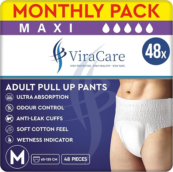 48 x Maxi Incontinence Pants Women & Men | Adults Diapers | Ultra Absorption and Soft-Stretch Waistband | Adults Pull Up Pants | Waist Size