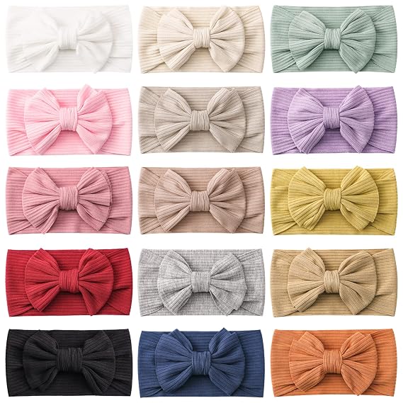 jollybows 15 PCS Baby Girls Headbands with Bows Handmade Hair Accessories Stretchy Hairbands for Newborn Infant Toddler