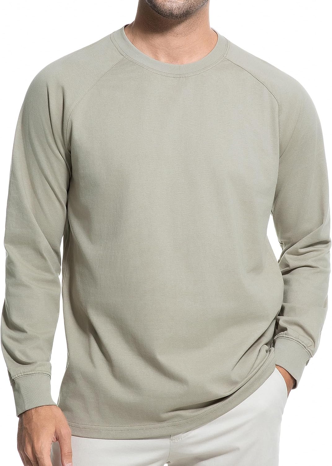 USALL Mens Long-Sleeved Cotton Plain Mens T-Shirt with Long Sleeves Casual Shirt Vintage Casual Heavyweight T-Shirt
