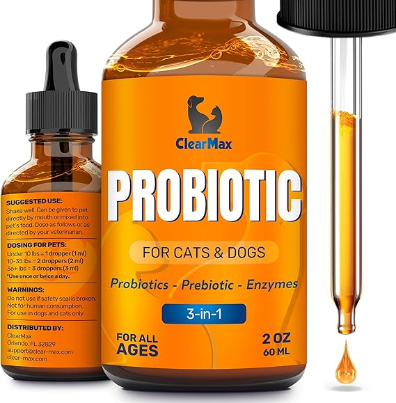 Liquid Probiotics for Dogs and Cats 6 Billion CFU Pet Digestive Support Dog Probiotics with Enzymes Cat Probiotic Supplement 2-oz Bottle