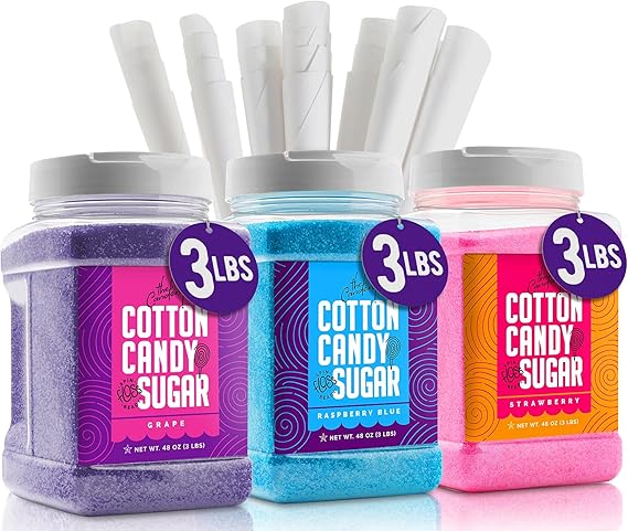 The Candery Cotton Candy Floss Sugar (3-Pack) Includes 100 Premium Cones (3-Pack 46oz with 100 Cones)