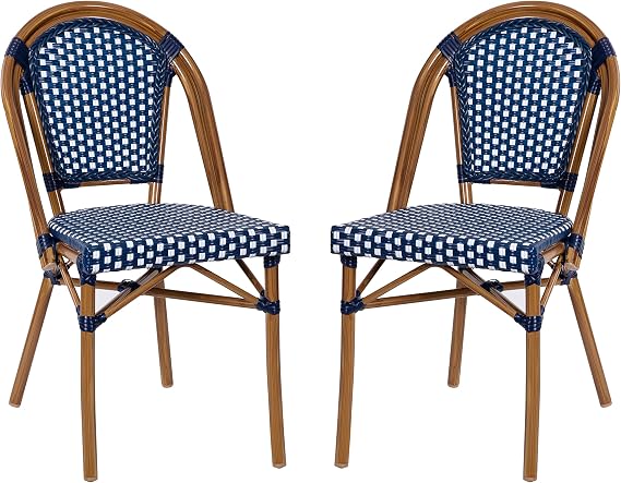 Flash Furniture PE Rattan Indoor/Outdoor Stack Chair, Navy/White, 2-Pack