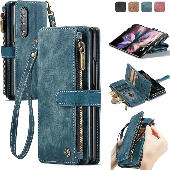 ELEPIK Galaxy Z Fold 4 Case, Z Fold 4 Wallet Case with S Pen Holder, Card Holder, Kickstand, Wristlet for Women Men, Durable Leather Magnetic Wallet Phone Case for Samsung Galaxy Z Fold 4, Green