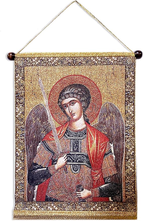 Needzo Tapestry Saint Michael Icon Archangel Orthodox Catholic Christian Icon Image 14 Inch, Religious Wall Tapestry Decoration Gift