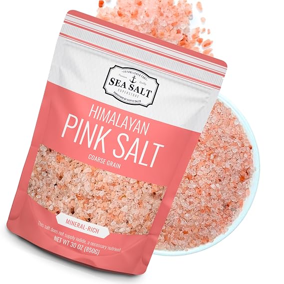 Sea Salt Superstore Pink Himalayan Grinder Refill Salt, Coarse Grain, 30 oz | Mineral-rich coarse grain from pristine Himalayan salt mines, ideal for grinders, bag
