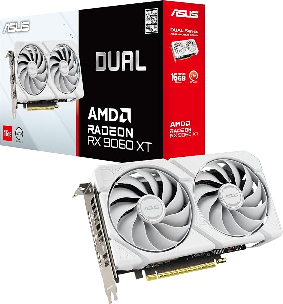 ASUS Dual Radeon RX 9060 XT 16GB GDDR6 White Edition Gaming Graphics Card