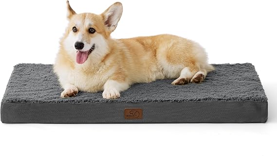 BEDSURE Orthopädisches Hundebett Mittelgroße Hunde 89x56cm dunkelgrau Egg-Crate Schaumstoff Komfort Unterstützung Hundematte Rutschfeste Unterseite Abnehmbare Hülle Für Mittelgroße Hunde