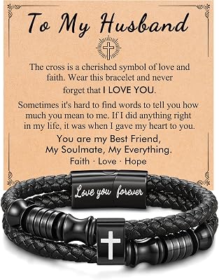 UNGENT THEM Leather Cross Bracelet for Son Grandson Husband-Christmas Christian Gifts for Women Teen Boys