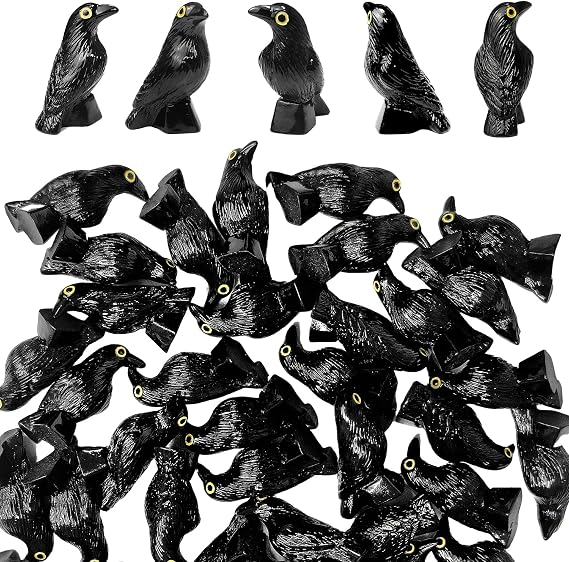 50 Pcs Miniature Crow Figurines, Mini Resin Crows Figures, Tiny Black Raven Decor for Home Garden, Micro Landscape, and Halloween Scene Decoration (50)