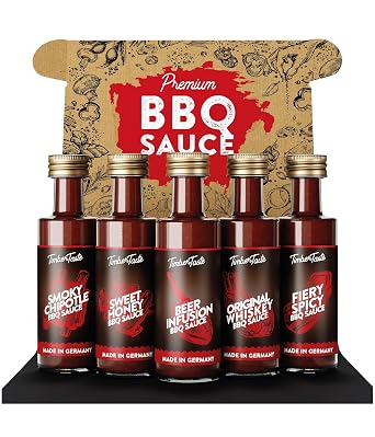 TIMBER TASTE BBQ Sauce Gifts for Men [5x40 ml] - BBQ Sampler Set with Rubs and 5 Gourmet Barbecue Blends | BBQ Gift Sets | Grill Sauces Gift Set | BBQ Sauce Kit for Dads Birthday Present Box