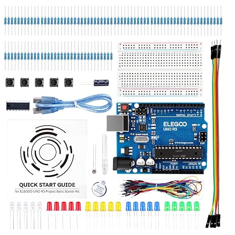 ELEGOO UNO R3 Basic Starter Kit with Tutorial Compatible with Arduino IDE | PDF Tutorial, Basic Electronic Components Kit for Arduino Beginner, Learn Coding with Guided Projects