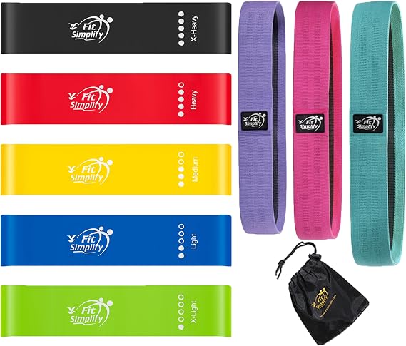 Fit Simplify Resistance Loop Exercise Bands and Fabric Resistance Hip Bands