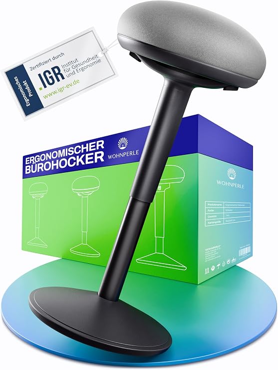 Office Stool Ergonomic [Certified] 2-in-1 Stool & Standing Stool Height Adjustable Ergonomic Stool Black for Office and Desk - Wobble Stool + Pendulum Stool (Wolkenstein Grey)