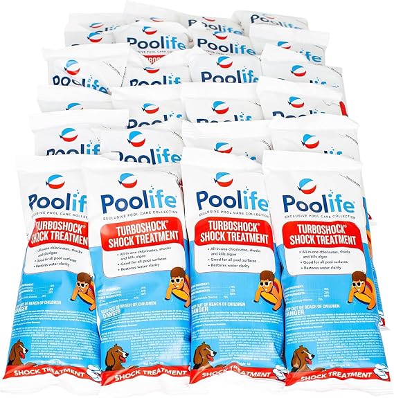 Poolife Turbo Shock to Eliminate Algae, Bacteria & Cloudy Water - Strongest 78% Calcium Hypochlorite Pool Shock - Fast-Dissolving, No Pre-Mixing - Safe Chlorine Shock for All Surfaces - 24 X 1lb Bag