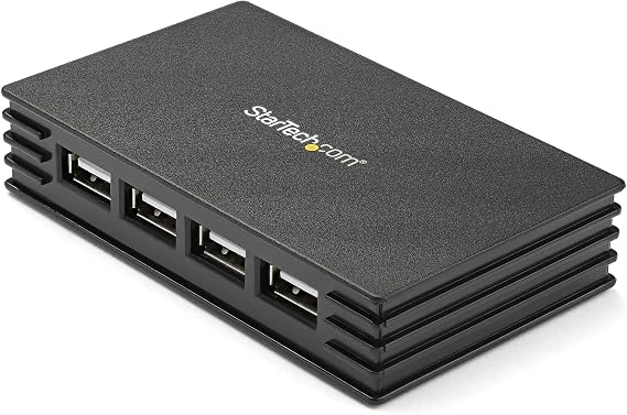 4 Port Compact Black USB 2.0 Hub - Bus-powered or with Included Power Adapter - Portable Mac/PC laptop hub, TAA (ST4202USB)