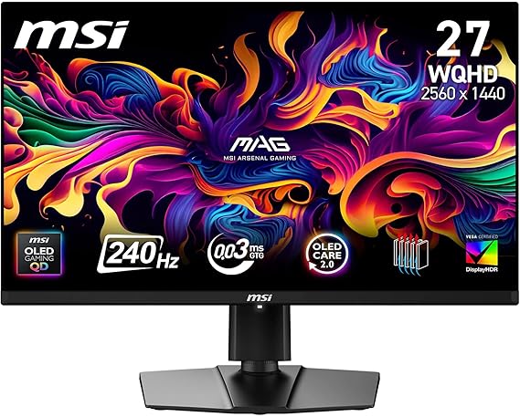 MSI 26.5 MAG 271QP QD-OLED X24, Gaming Monitor, WQHD, 16:9 Flat, QD-OLED, 240HZ, 0.03ms (GTG), Adaptive-Sync