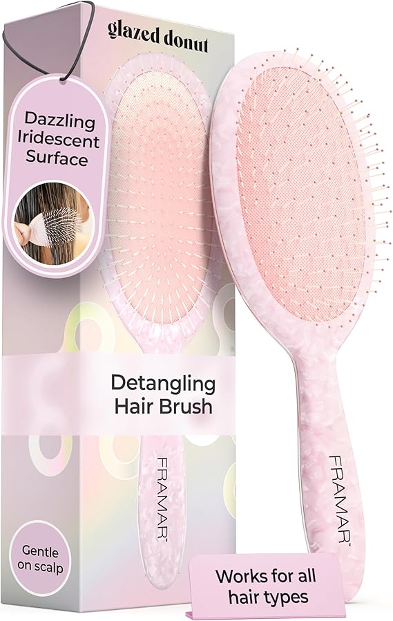 FRAMAR Wet Hair Brush Detangler – Iridescent Brush for Curly & Tangle-Free Detangle Hair Brush For Curly Hair | Hair Detangler Brush For Kids, Holographic Girls Hair Brush, Pink Hairbrush For Women, Removes Knots Without Pulling