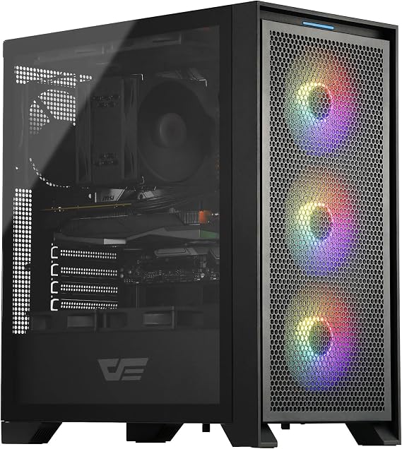 darkFlash ATX Mid-Tower Gaming PC Case, Pre-Installed 3x120mm Fix RGB Fans, with Removable Large Mesh Front Panel, USB3.0 Ready, Tempered Glass Side Panel Airflow Computer Case, Black(DRX70)
