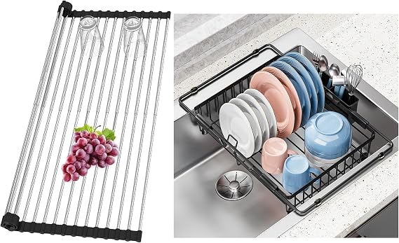BBXTYLY Extra Large Expandable Roll Up Dish Drying Rack,Over The Sink Drying Rack Sink Expandable in Sink Dish Drying Rack - Adjustable Capacity Over The Sink Dish Drainer Drying Rack