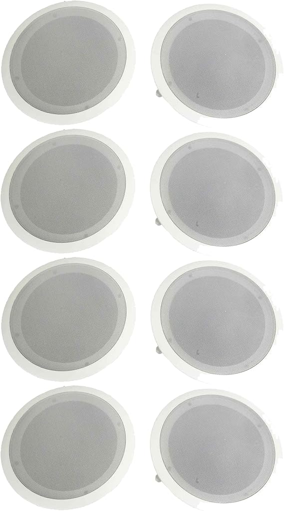 Pyle PDIC Series 8 Inch 250 Watts 4.8 Ohms Round Flush Mount Wall and Ceiling Home Speakers with Directable 0.5 Inch Polymer Dome Tweeter, Pack of 8